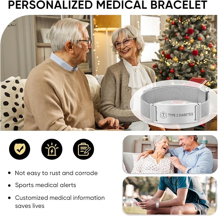 VNOX Medical Alert Id Bracelet for Men Women, Custom Engraving Adjustable - Image 8