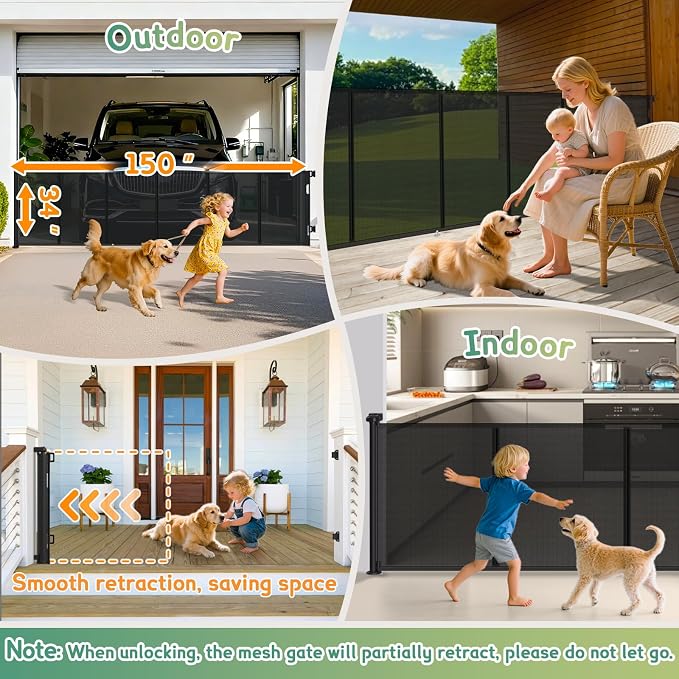 Retractable Baby Gates Extra Wide 150" x 34" Tall, Indoor/Outdoor Retractable - Image 7