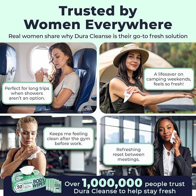 Body Wipes for Women – Sensitive Skin – 4 Pack, Extra Moist No Rinse Bathing - Image 6