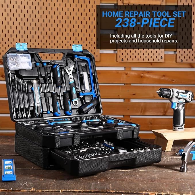 Tool Set: Tool Kit with 12V Cordless Drill, Hand Toolbox with storage case - Image 2