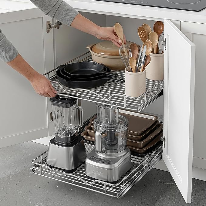 HOLDN’ STORAGE Two Tier Pull Out Cabinet Organizer, Individual Sliding Drawers - Image 2