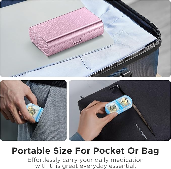 Zannaki Metal XL Weekly Pill Organizer 2 Times a Day, Large Travel Daily Pill - Image 6