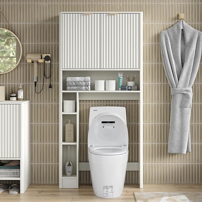 Furnideco Fluted Over The Toilet Storage Cabinet 31''W Modern Above Toilet - Image 3