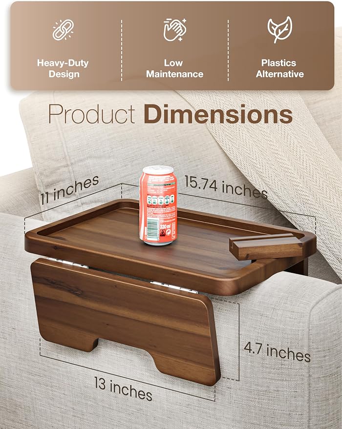 HOLANA 15.75" Acacia Couch Armrest Table - Image 2