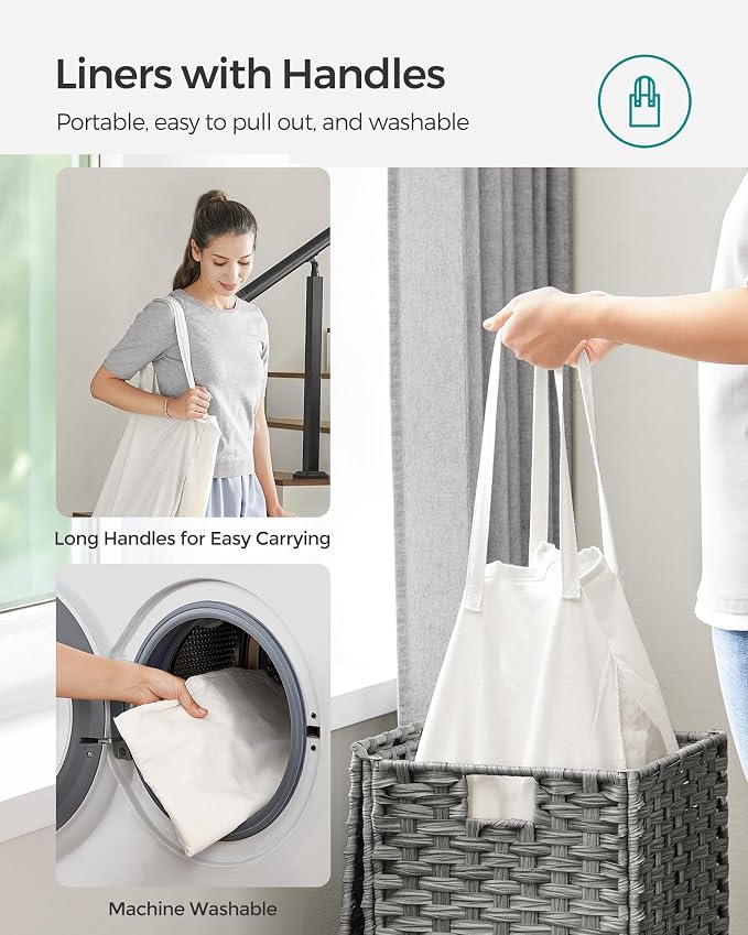 SONGMICS Laundry Hamper with Lid, 17.2 Gallon Synthetic Rattan Clothes Laundry - Field & Grace