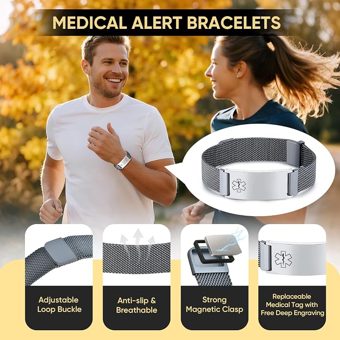 VNOX Medical Alert Id Bracelet for Men Women, Custom Engraving Adjustable - Image 2
