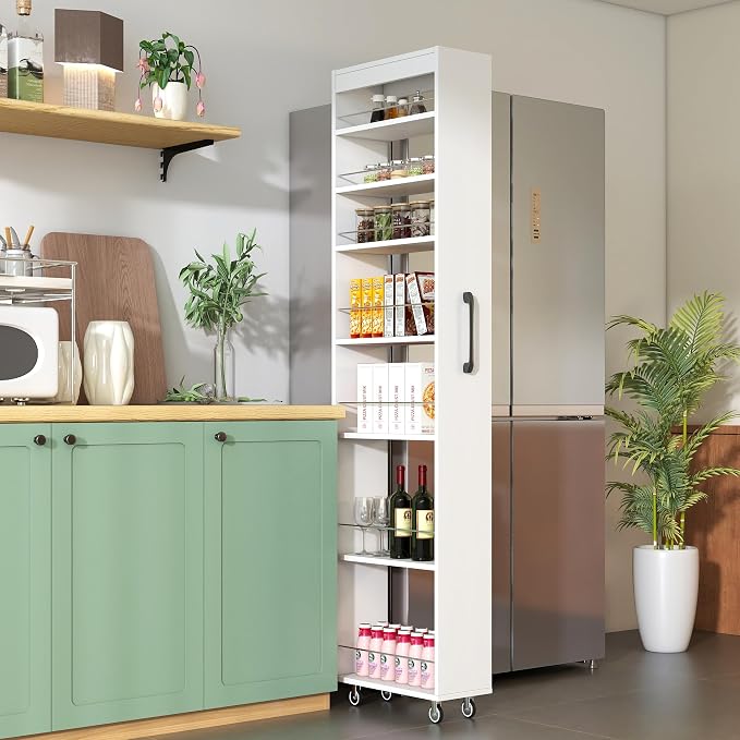 7-Tier Slim Rolling Pantry Storage Cart, Storage Shelving Rack Next to Fridge by GOAWGO