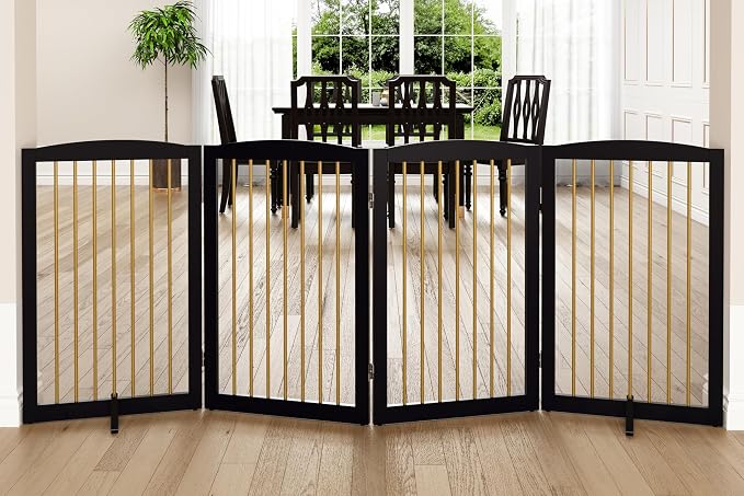 Freestanding Pet Gate for Dogs, Indoor Wooden Dog Gate for House, Foldable Dog by PUPETPO