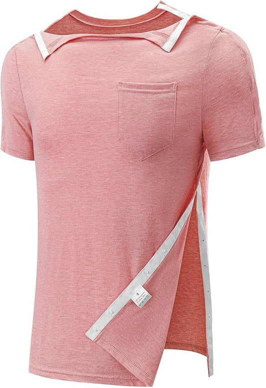 Poriff Men's Post Shoulder Surgery Recovery Shirts Full Tear Away Short Sleeve by PORIFF