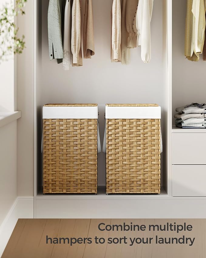 SONGMICS Laundry Hamper with Lid, 17.2 Gallon Synthetic Rattan Clothes Laundry - Field & Grace