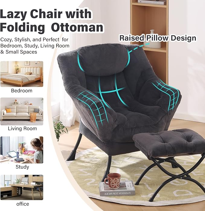 Oversized Chair with Ottoman, Modern Reading Chair, Lounge Accent Chair with - Image 7