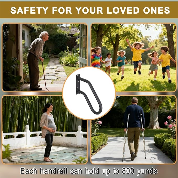 Hand Rails for Indoor Outdoor Steps, Wall Mount Non-Slip U-Shape Stair Railing - Image 6