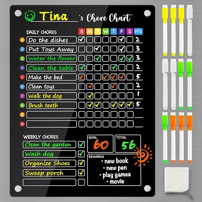 PigPotParty Black Acrylic Magnetic Chore Chart by PigPotParty