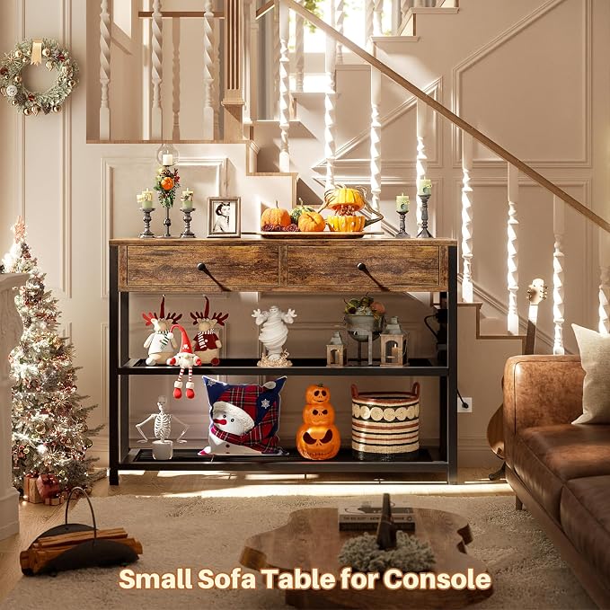 Ecoprsio Entryway Table with Outlets and USB Ports, Console Table with 2 Drawers - Image 2