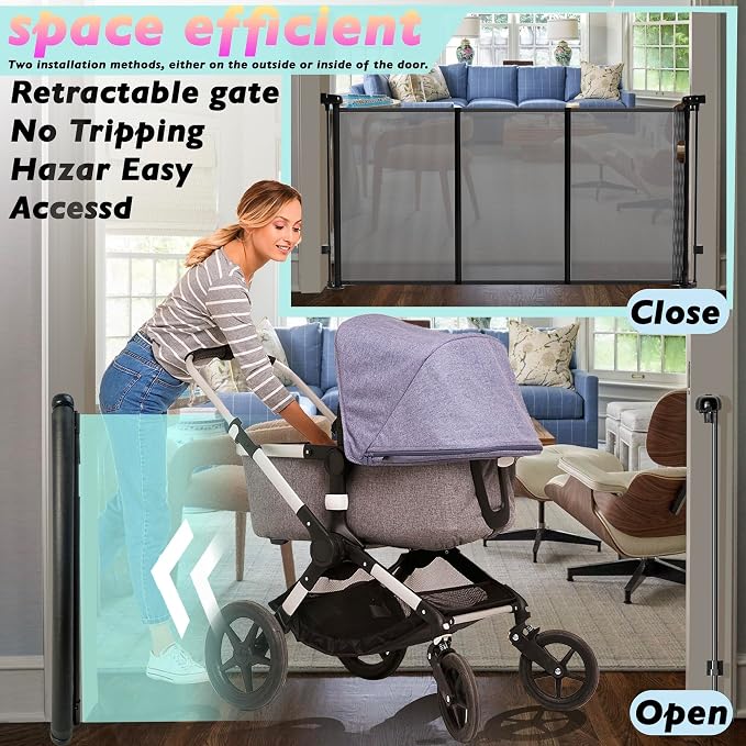 Retractable Baby Gates for Stairs, Child Safety Gates Mesh Gate - Image 4