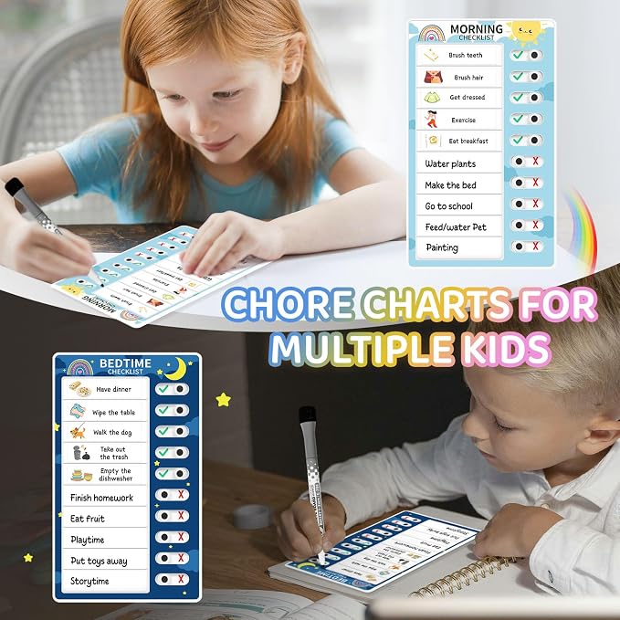 Chore Chart for Kids: Dry Erase Visual Schedule, Magnetic Bedtime/Morning - Image 5