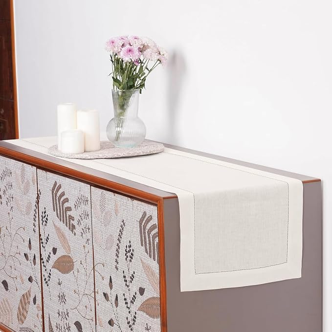 D'Moksha Homes Linen Ivory Table Runner 120 Inches Long - Image 3