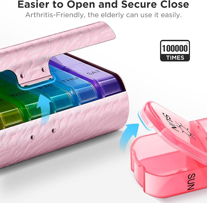 Zannaki Metal XL Weekly Pill Organizer 2 Times a Day, Large Travel Daily Pill - Image 4