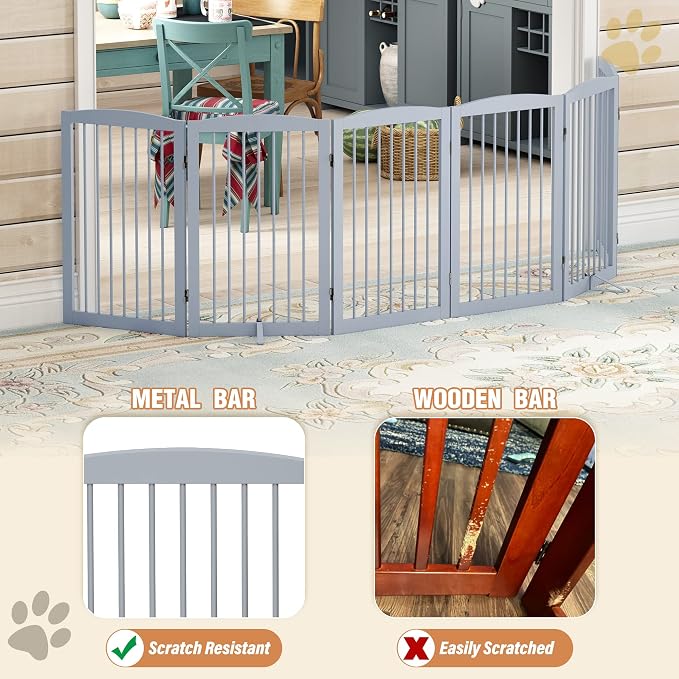 Freestanding Pet Gate for Dogs, Indoor Wooden Foldable Dog Gate for House - Image 4