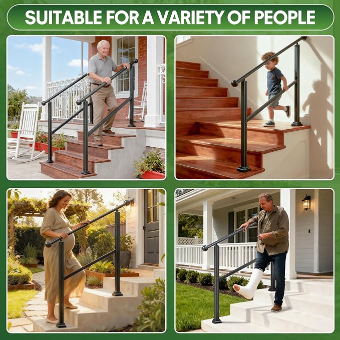 3-Step Outdoor Stair Handrail Kit, Heavy Duty Aluminum Alloy Adjustable Height - Image 7
