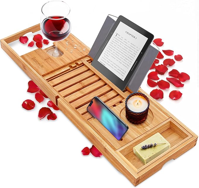 SereneLife Premium Bathtub Tray Caddy, Expandable Bath Tray, Unique House by SereneLife