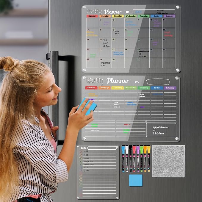 Hivillexun 3-Pack Acrylic Magnetic Dry Erase Calendar Whiteboard Set – Organize - Field & Grace