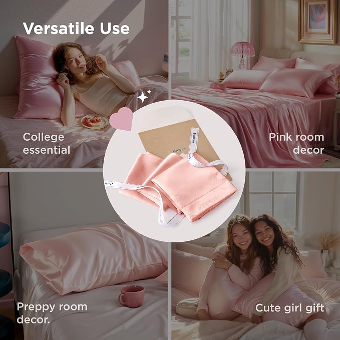 Bedsure Satin Pillowcases, Similar to Silk Pillow Cases Queen Size Set of 2 - Field & Grace