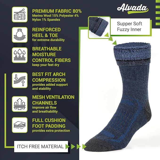 Alvada Warm Thermal Wool Socks for Winter Moisture Wicking and Breathable Cozy - Image 3
