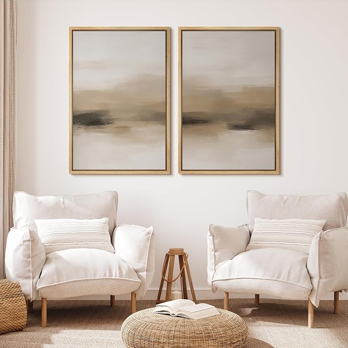 MUDECOR Framed Canvas Print Wall Art Abstract Neutral Beige Contemporary - Image 2