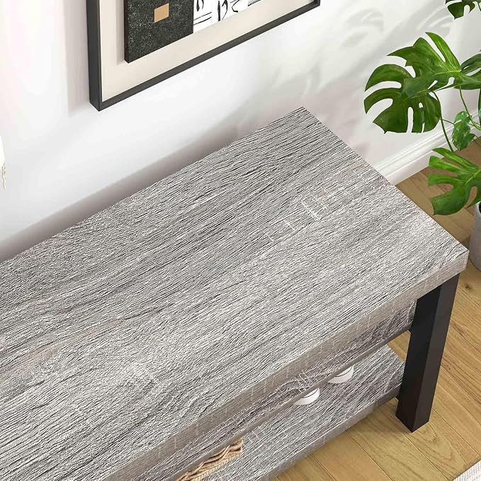 FOLUBAN Shoe Storage Bench, Rustic Wood Entryway Bench - Image 6