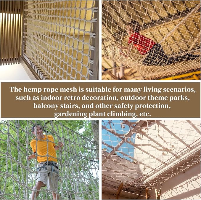 Jute Hemp Rope Net, Heavy Duty Natural Climbing Safety Rope Netting Balcony - Image 8