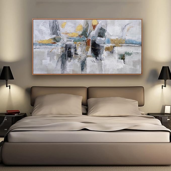 Teal Gold Wall Art Abstract Painting Wall Decor Living Room Modern 24"X 48" - Image 5