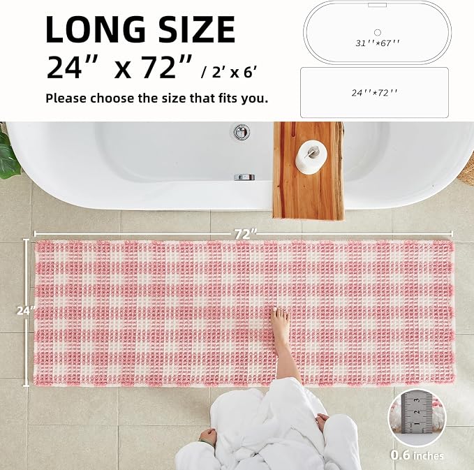 Waffle Runner Rug Bathroom, Long Boho Bathroom Rugs Non Slip Washable Absorbent - Image 2