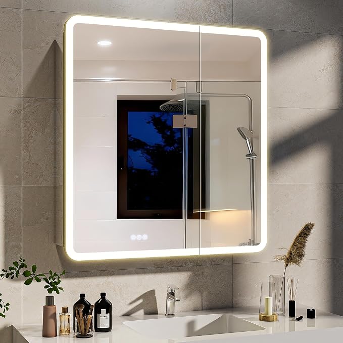BEAUTYPEAK 30 x 32 LED Bathroom Medicine Cabinet Mirror, Adjustable Shelves by BEAUTYPEAK