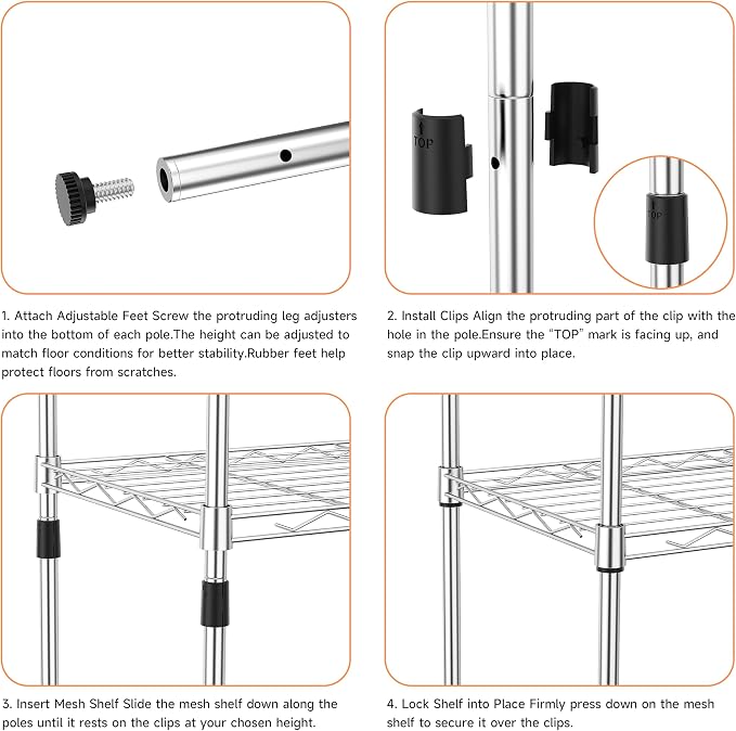 IZEUK 3 Tier Metal Wire Shelving Rack Storage Shelves - Image 4
