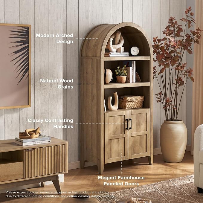 mopio Lauren 65.4" Short Arched Cabinet, 5-Tier Arched Bookcase - Image 3