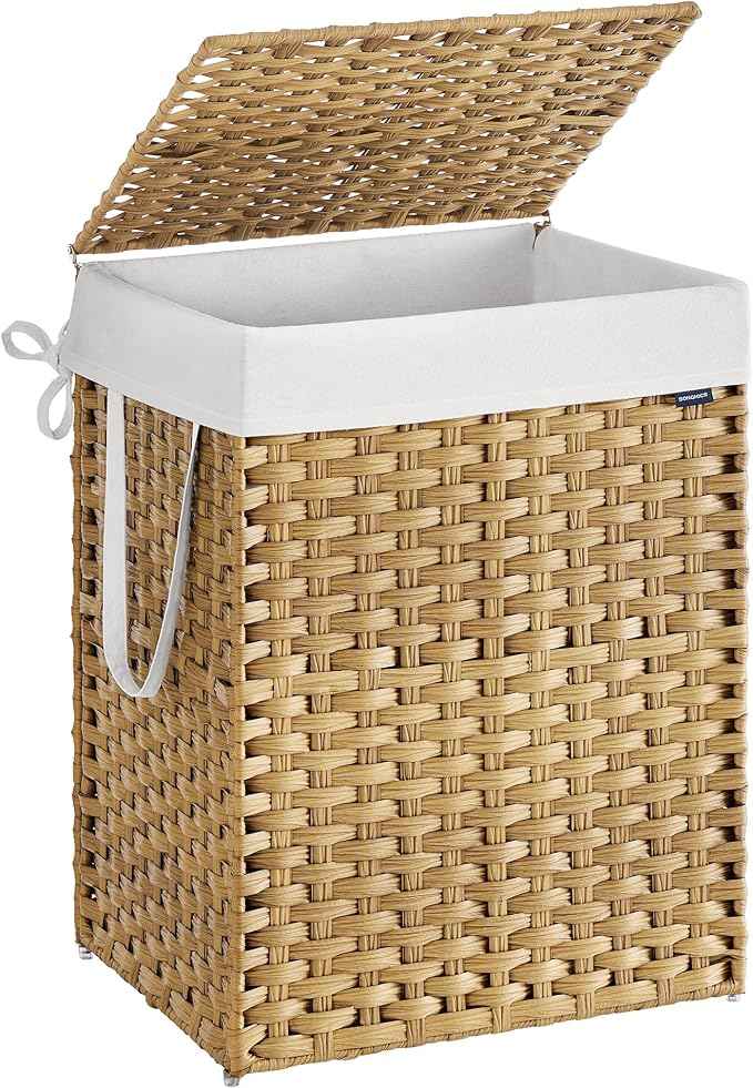 SONGMICS Laundry Hamper with Lid, 29.1 Gallon Synthetic Rattan Clothes Laundry