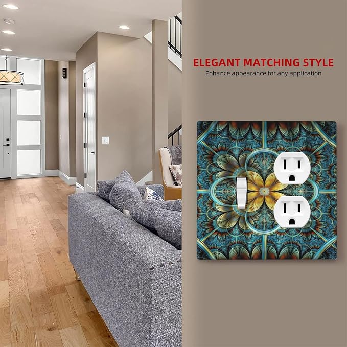 Decorative Light Switch Cover Plate Boho Fractal Mandala Bohemia 2 Gang Outlet - Image 7