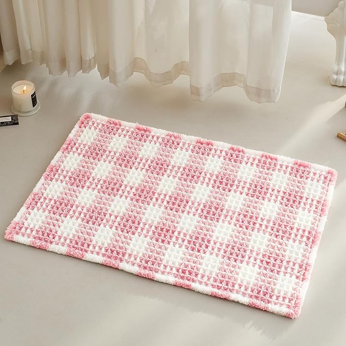 Waffle Bath Mat, Boho Bathroom Rugs Non Slip Washable Absorbent Checkered by TYUU