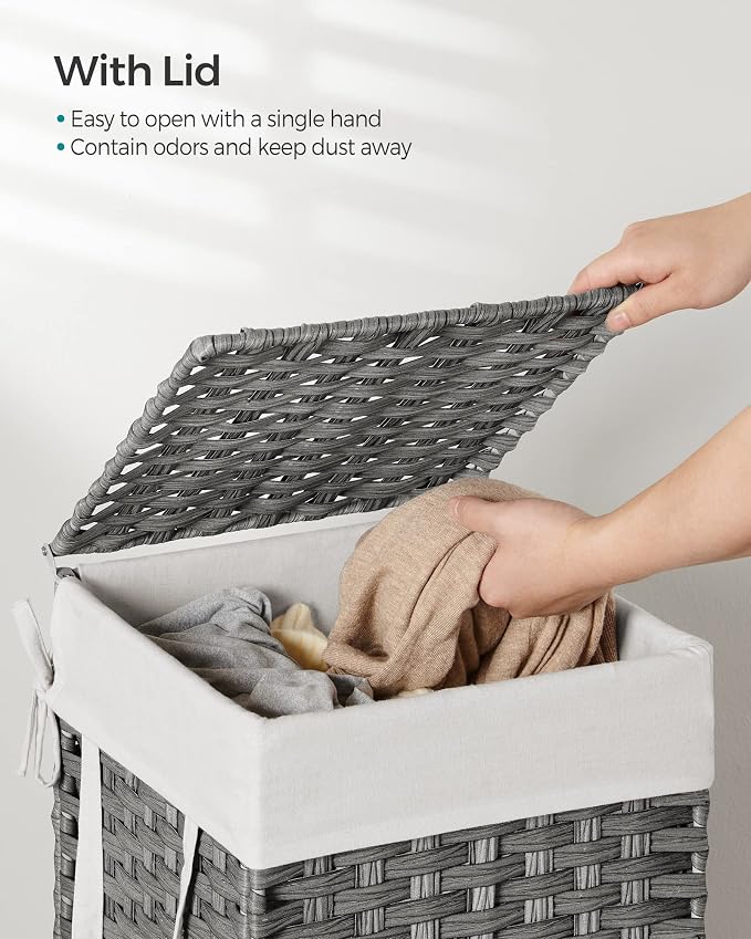 SONGMICS Laundry Hamper with Lid, 17.2 Gallon Synthetic Rattan Clothes Laundry - Field & Grace