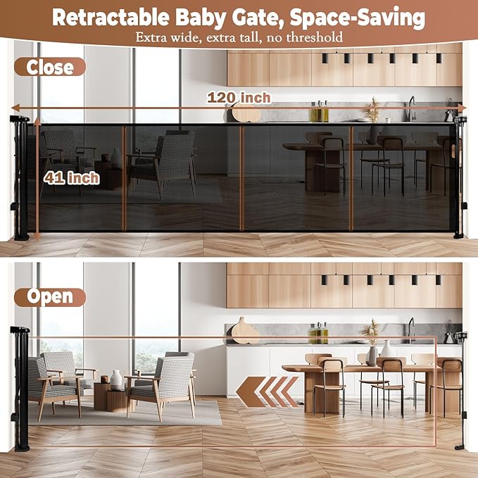 120" Retractable Baby Gate Extra Wide, Mesh Gate Long Child Gate Pet Gate - Image 3