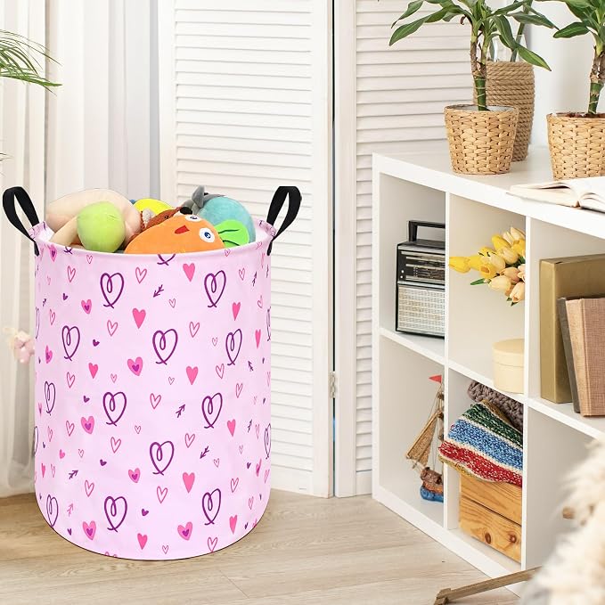 19.7" Round Pink Valentine's Day Laundry Clothes Hamper Laundry Basket - Image 2