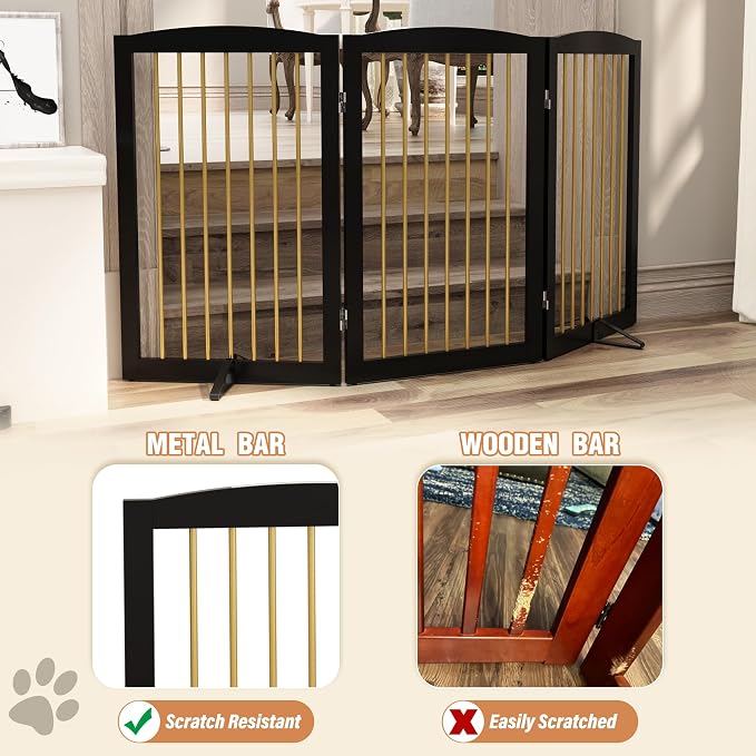 Freestanding Pet Gate for Dogs, Foldable Wooden Dog Gate for House Indoor - Image 4