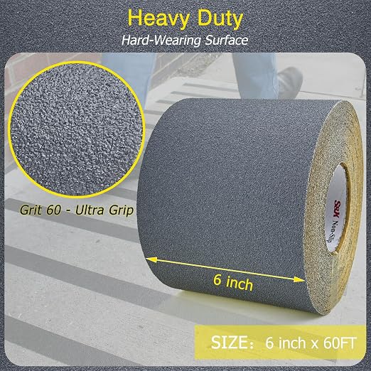 S&X Gray Anti Slip Tape 6 Inch x 60 FT Roll, Ultimate Non-Slip Skid Grip Tape - Image 2