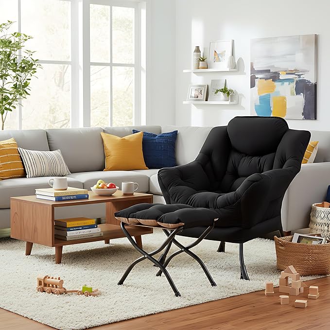 Lazy Chair with Folding Ottoman, Modern Accent Lounge Armchair with Armrests - Image 2
