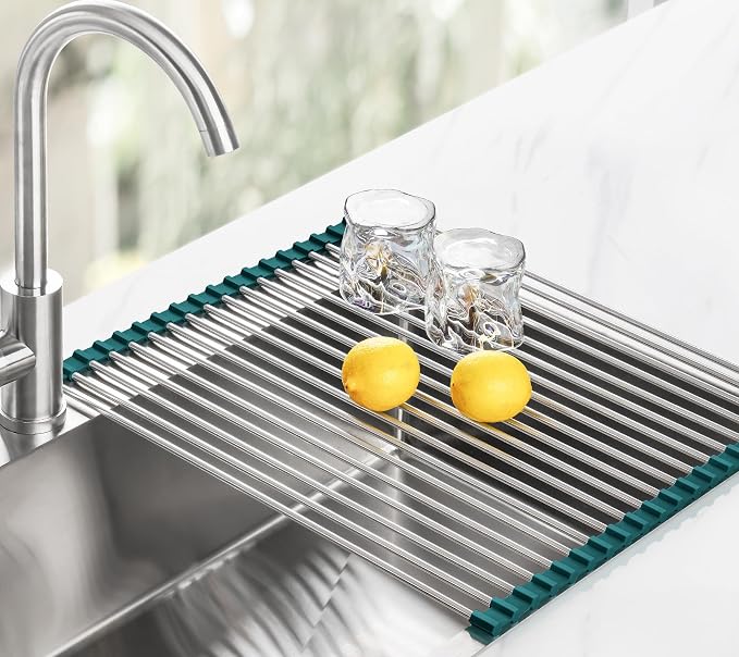 Tomorotec Stainless Steel Roll Up Dish Drying Rack, Foldable Over The Sink - Field & Grace