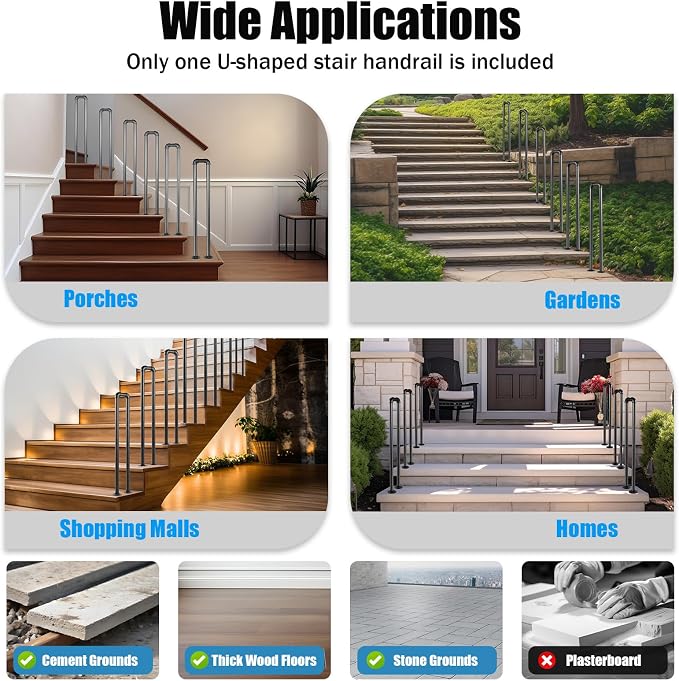 Stair Handrail Matte Black U-Shaped Industrial Wrought Iron Railing Non-Slip - Image 7