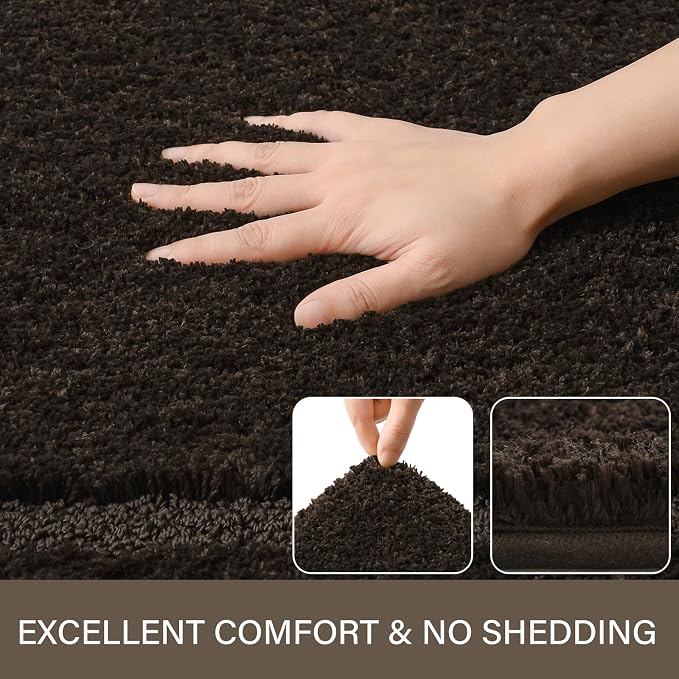 LOCHAS Bathroom Rug Set Brown, Soft Bath Rug Set 2 Piece, Toilet Mat U-Shaped - Image 5