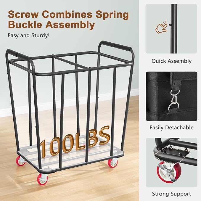 Hoctieon 2 Section Laundry Sorter Cart, 400L Rolling Hamper - Field & Grace