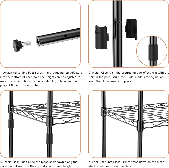 IZEUK 4 Tier Metal Wire Shelf Unit, Living Room or Laundry Room, 17.7" W x - Image 5